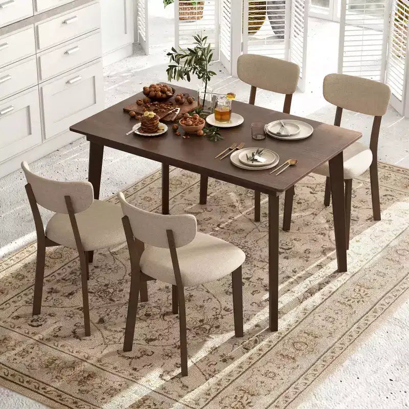Costway 5-teiliges Esszimmerset für 4 Personen, rustikaler Holztisch & 4 gepolsterte Stühle