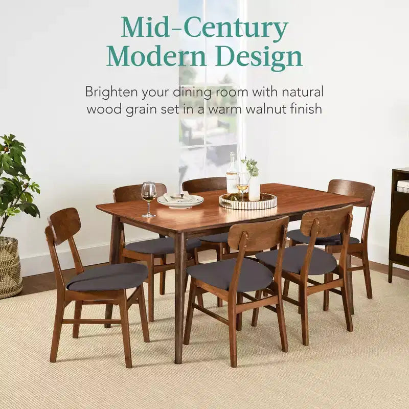 Best Choice Products 7-teiliges Mid-Century Modern Esszimmer-Set, Holztisch mit 6 gepolsterten Stühlen