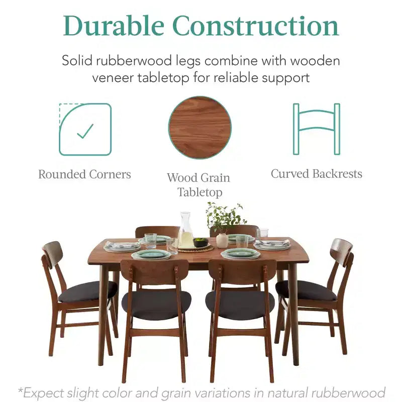 Best Choice Products 7-teiliges Mid-Century Modern Esszimmer-Set, Holztisch mit 6 gepolsterten Stühlen