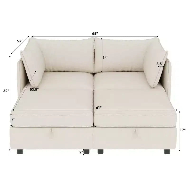Christopher Knight Home Penny Vielseitiges 68-Zoll modulares Aufbewahrungs-Loveseat mit zwei Ottomanen