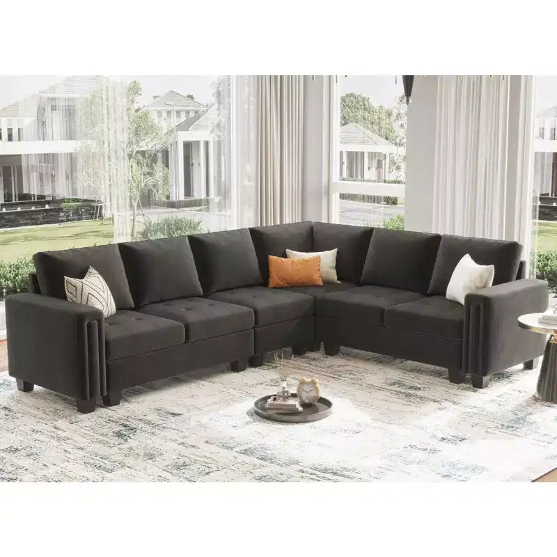 Belffin Modulares L-förmiges Samtsofa mit Tufting und Stauraum-Ottomane, 6-Sitzer