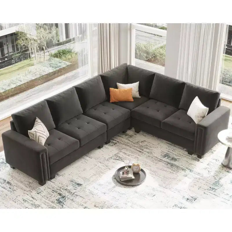 Belffin Modulares L-förmiges Samtsofa mit Tufting und Stauraum-Ottomane, 6-Sitzer