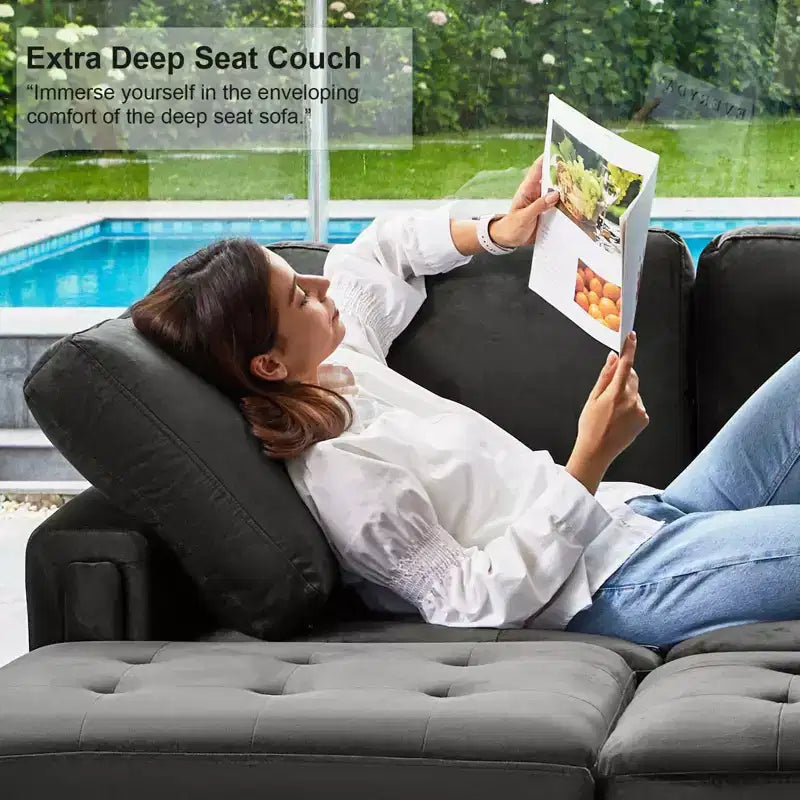 Belffin Modulares L-förmiges Samtsofa mit Tufting und Stauraum-Ottomane, 6-Sitzer