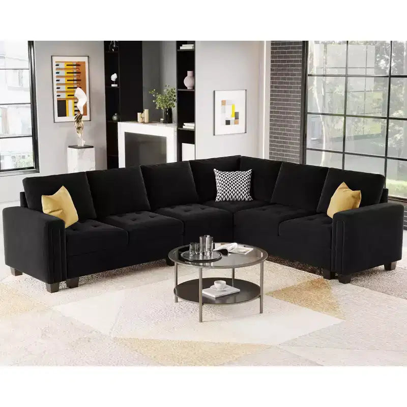 Belffin Modulares L-förmiges Samtsofa mit Tufting und Stauraum-Ottomane, 6-Sitzer
