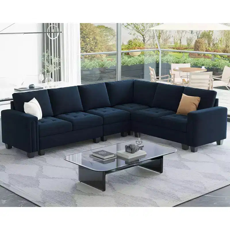 Belffin Modulares L-förmiges Samtsofa mit Tufting und Stauraum-Ottomane, 6-Sitzer