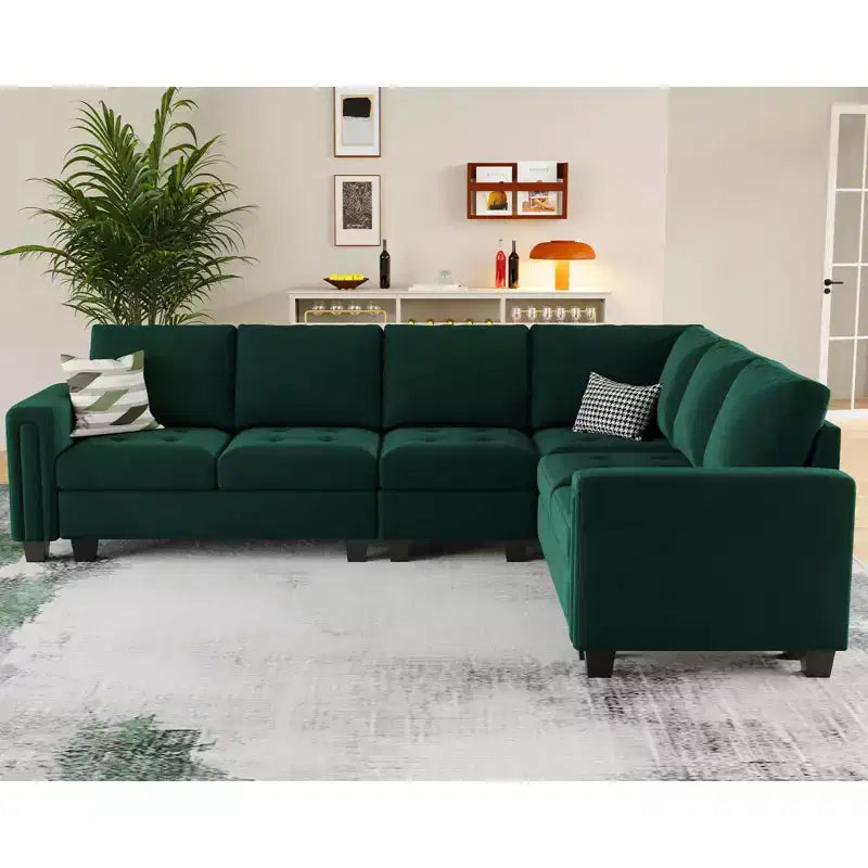Belffin Modulares L-förmiges Samtsofa mit Tufting und Stauraum-Ottomane, 6-Sitzer