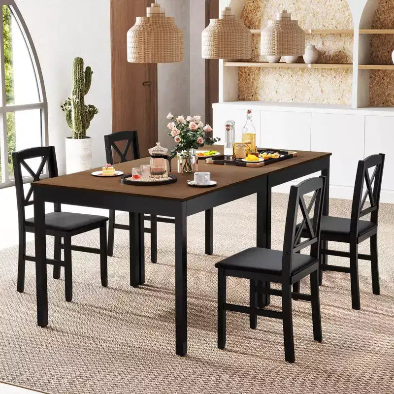 Costway 3-teiliges Esstisch-Set, quadratischer Küchentisch aus Holz mit 2 gepolsterten Stühlen, Braun/Grau