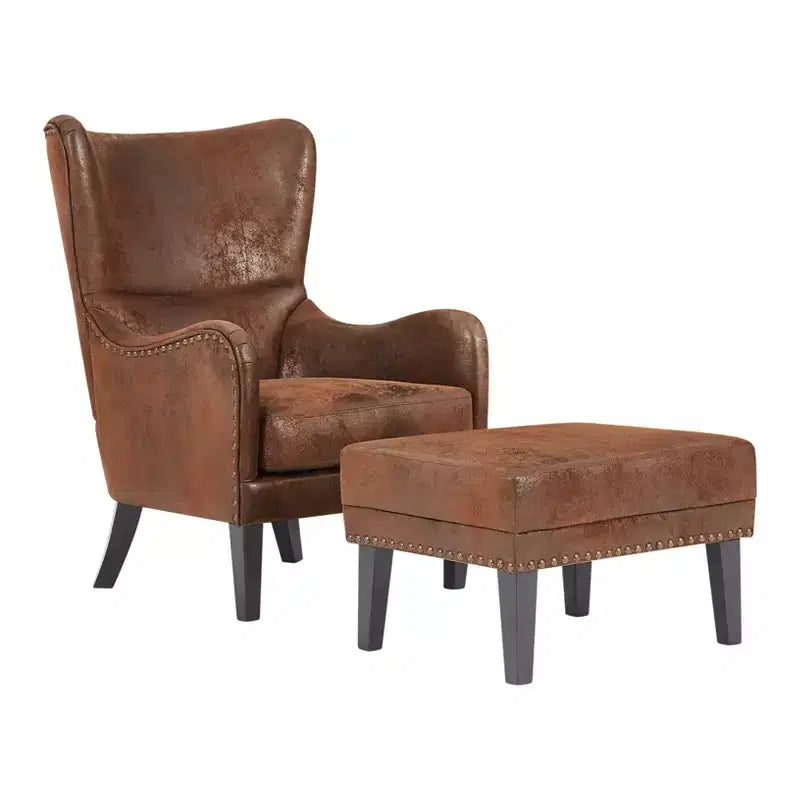 Christopher Knight Home Morgan Vintage Lounge-Sessel mit hoher Rückenlehne und Fußhocker im Used-Look
