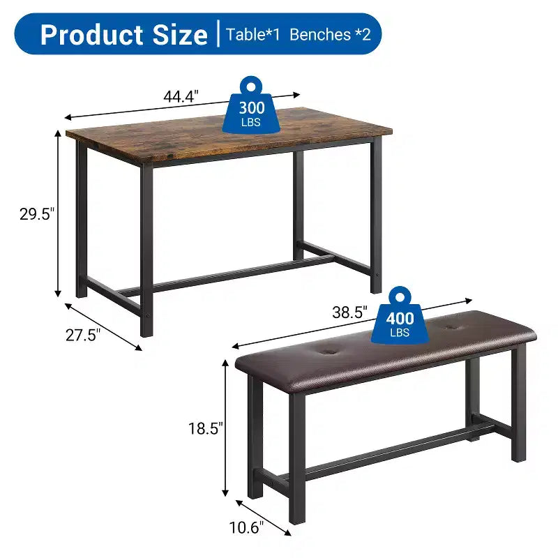 Esstisch-Set für 4 Personen, Küchentisch mit 2 gepolsterten Bänken, Esszimmergarnitur aus Holz, für kleine Räume, Apartments, Zuhause, Abendessen