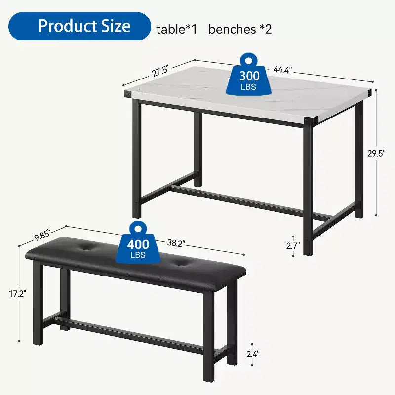 Esstisch-Set für 4 Personen, Küchentisch mit 2 gepolsterten Bänken, Esszimmergarnitur aus Holz, für kleine Räume, Apartments, Zuhause, Abendessen