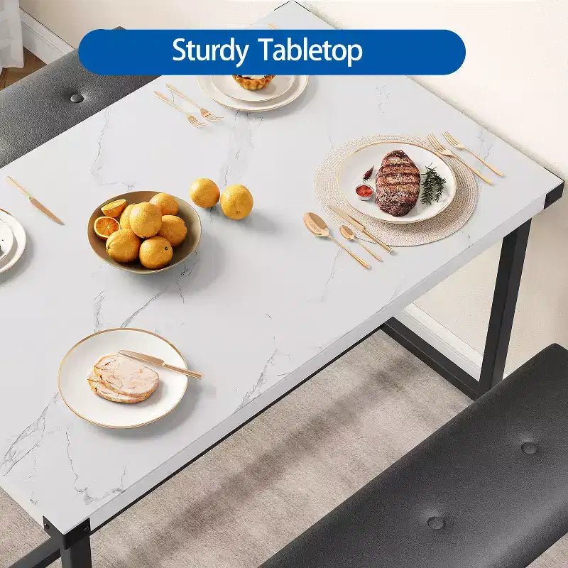 Esstisch-Set für 4 Personen, Küchentisch mit 2 gepolsterten Bänken, Esszimmergarnitur aus Holz, für kleine Räume, Apartments, Zuhause, Abendessen