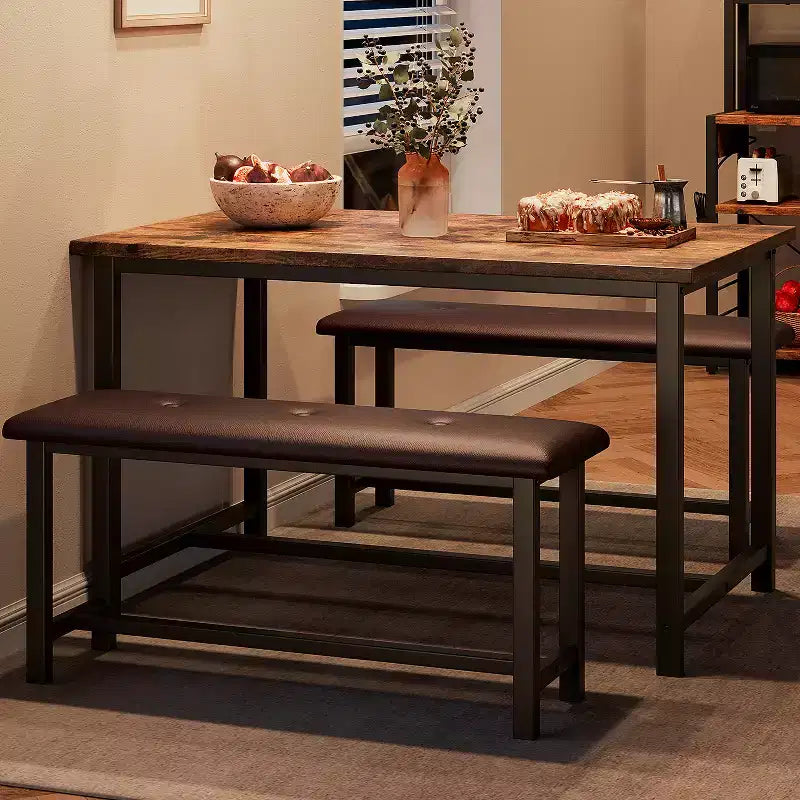Esstisch-Set für 4 Personen, Küchentisch mit 2 gepolsterten Bänken, Esszimmergarnitur aus Holz, für kleine Räume, Apartments, Zuhause, Abendessen