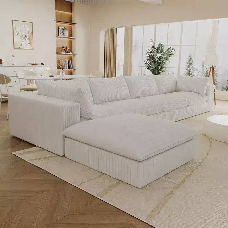 157,6-Zoll Blue Cloud Sofa, Kordstoff, tief sitzende Couch mit 1 Hocker, zweilagiges Design, abnehmbares Kissen, keine Montage erforderlich, DIY-Kombination