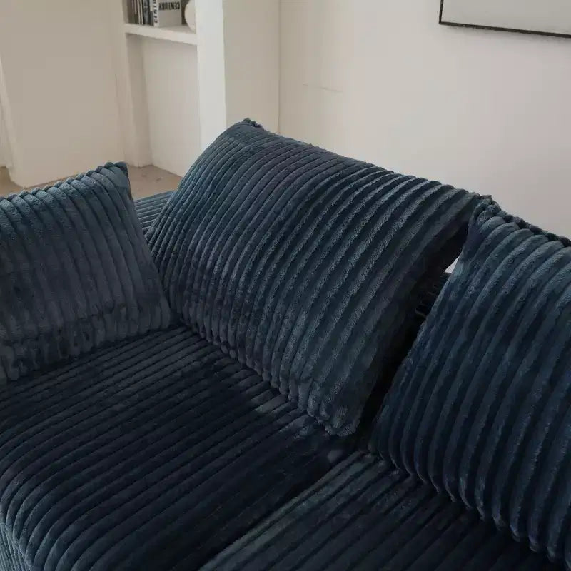 157,6-Zoll Blue Cloud Sofa, Kordstoff, tief sitzende Couch mit 1 Hocker, zweilagiges Design, abnehmbares Kissen, keine Montage erforderlich, DIY-Kombination