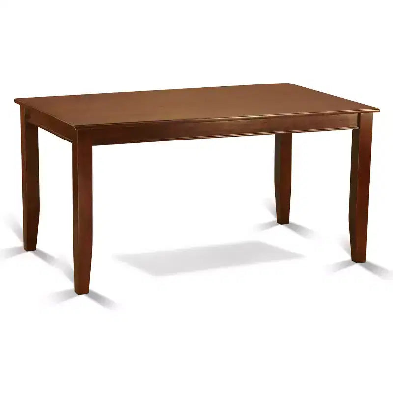 HomeStock Belmont 6-teiliges Esszimmer-Set, beinhaltet einen rechteckigen Esstisch, vier Parson-Stühle mit hellbraunem Stoffbezug und eine Sitzbank, Mahagoni-Finish