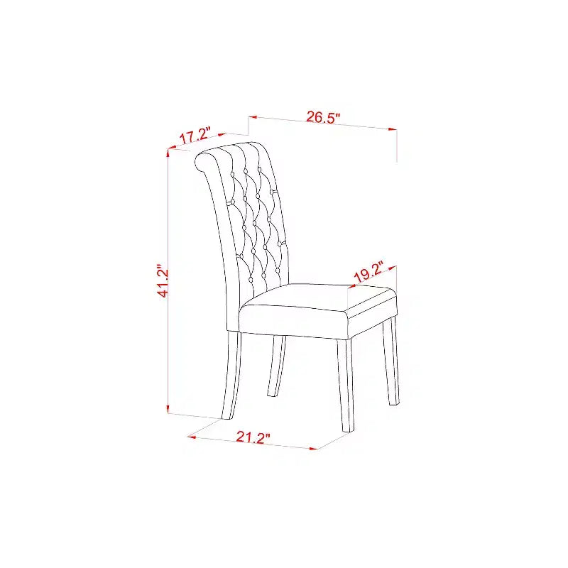 HomeStock Belmont 6-teiliges Esszimmer-Set, beinhaltet einen rechteckigen Esstisch, vier Parson-Stühle mit hellbraunem Stoffbezug und eine Sitzbank, Mahagoni-Finish