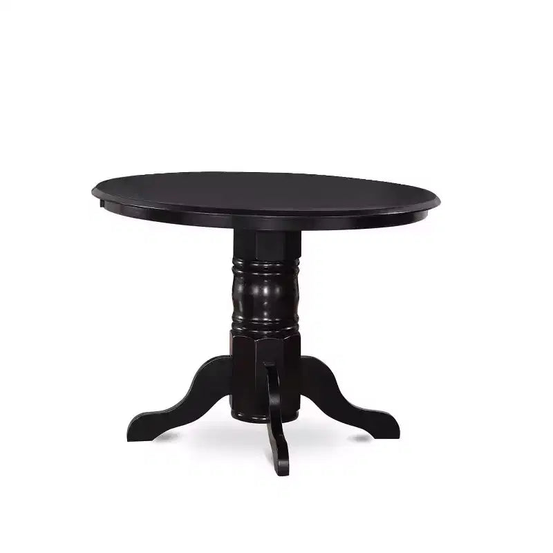 HomeStock Belmont 5-teiliges Küchen-Tisch- und Stuhl-Set, inklusive rundem Esstisch, Säulenfuß, 4 Stühlen mit Massivholzsitz, 42x42 Zoll, Leinenweiß