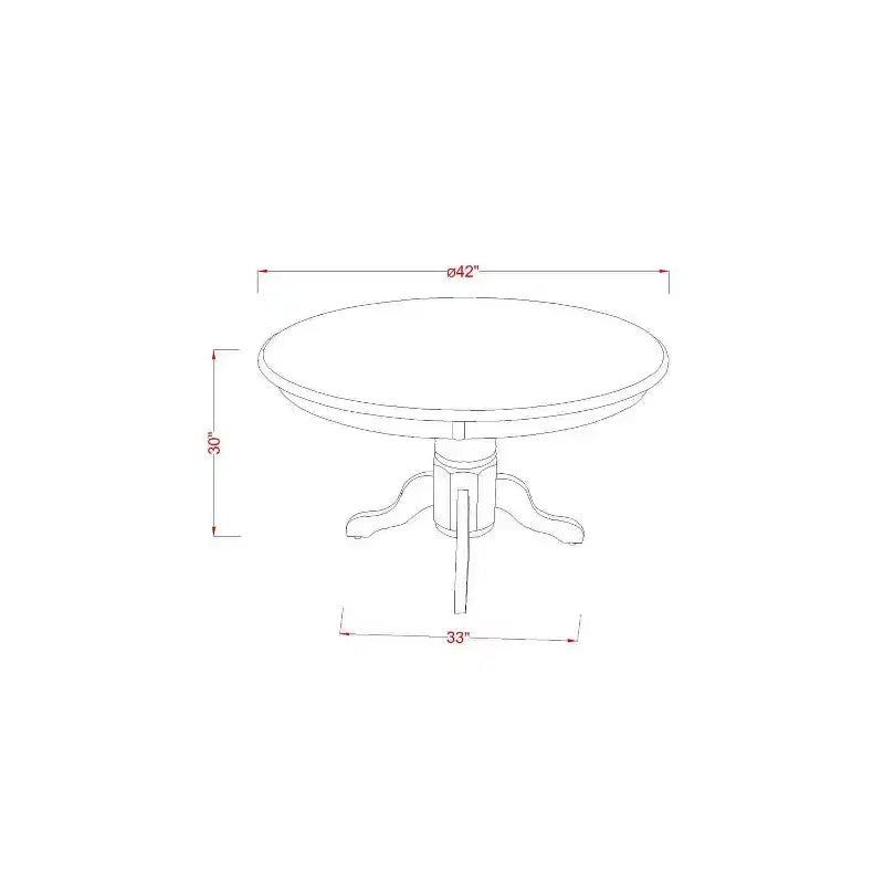 HomeStock Belmont 5-teiliges Küchen-Tisch- und Stuhl-Set, inklusive rundem Esstisch, Säulenfuß, 4 Stühlen mit Massivholzsitz, 42x42 Zoll, Leinenweiß