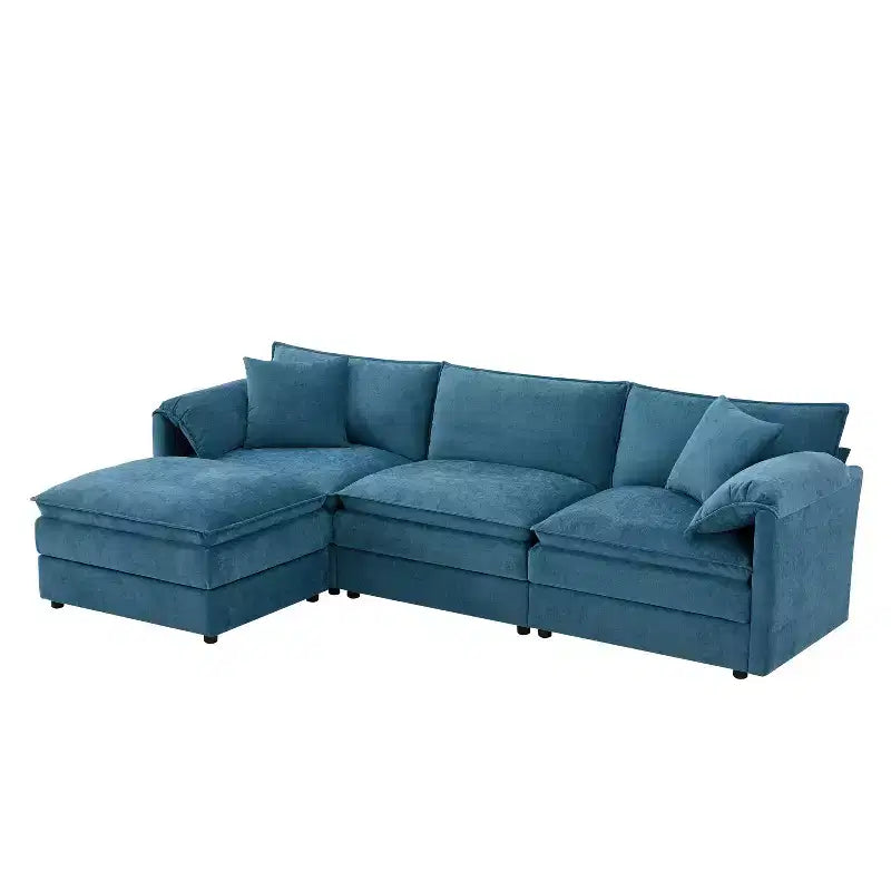Polibi 4-teiliges modulares U-förmiges Ecksofa aus Chenille mit beweglichem Ottoman und Kissenarmlehnen