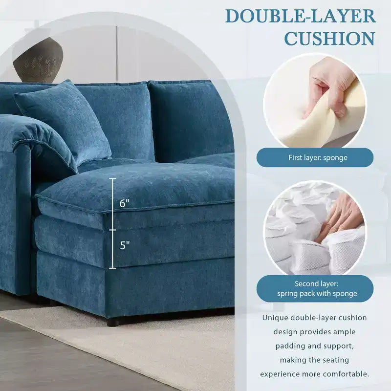 Polibi 4-teiliges modulares U-förmiges Ecksofa aus Chenille mit beweglichem Ottoman und Kissenarmlehnen