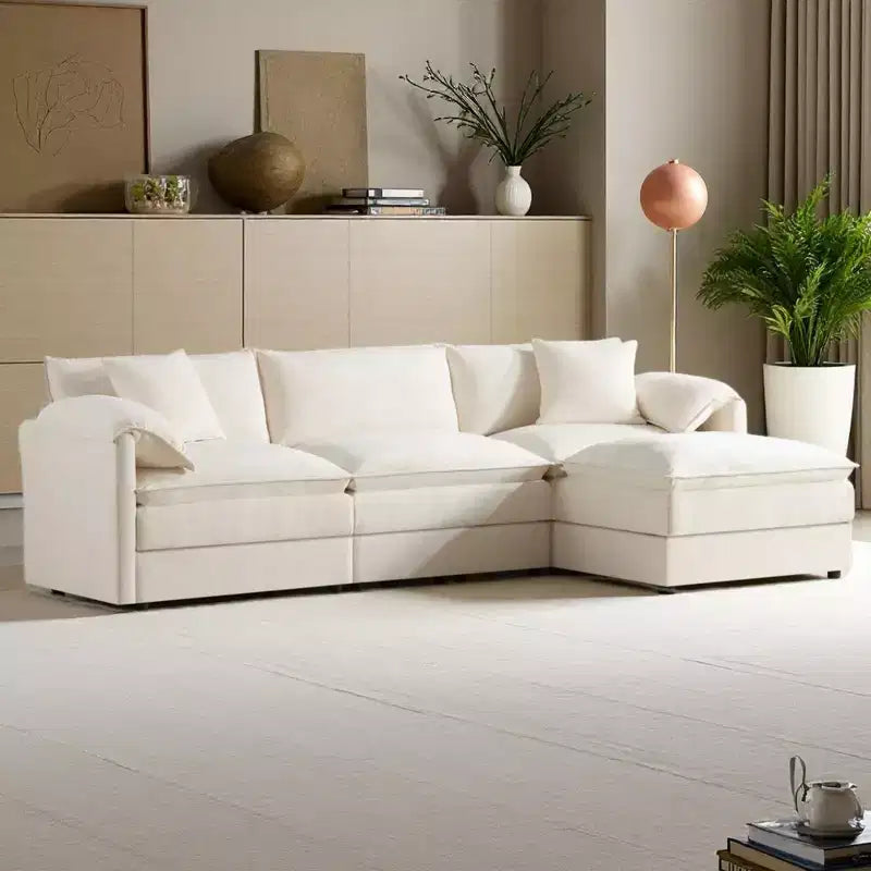 Polibi 4-teiliges modulares U-förmiges Ecksofa aus Chenille mit beweglichem Ottoman und Kissenarmlehnen