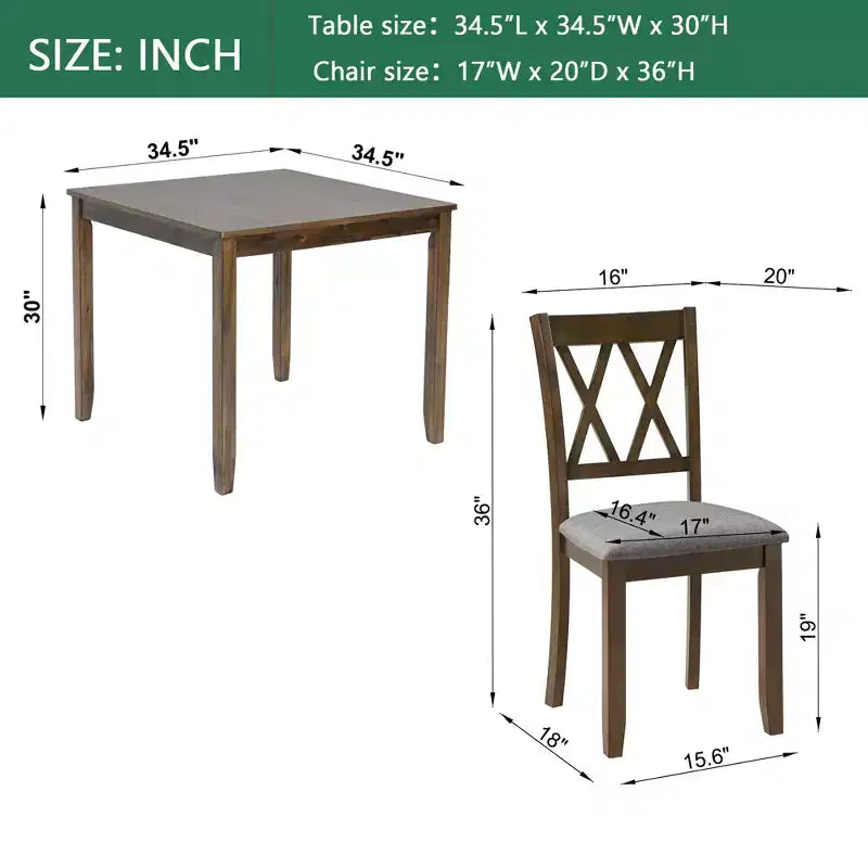 GDFStudio Andrea Modernes Esszimmer-Set, 5-teilig, Holz und Stoff, mit Kreuzrückenlehne