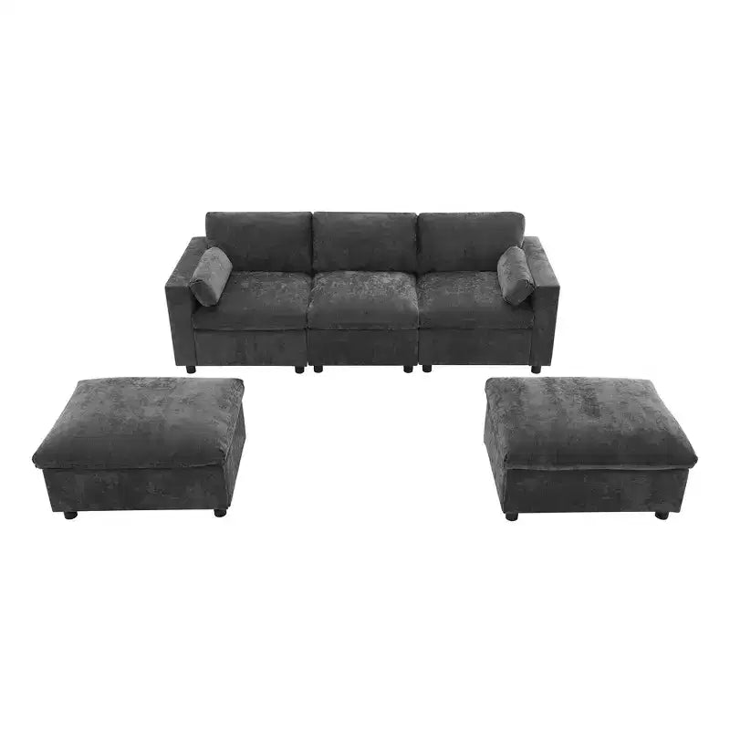 Polibi 5-Sitzer Modulares Chenille-Ecksofa mit zwei Hockern