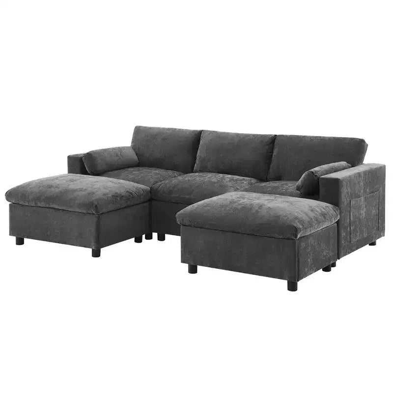 Polibi 5-Sitzer Modulares Chenille-Ecksofa mit zwei Hockern