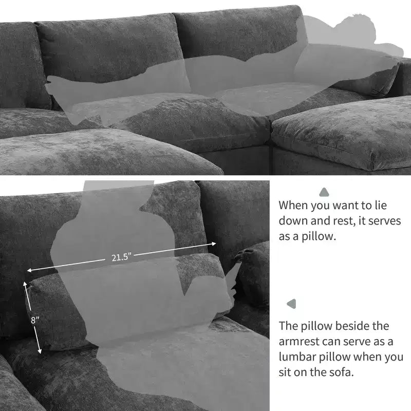 Polibi 5-Sitzer Modulares Chenille-Ecksofa mit zwei Hockern