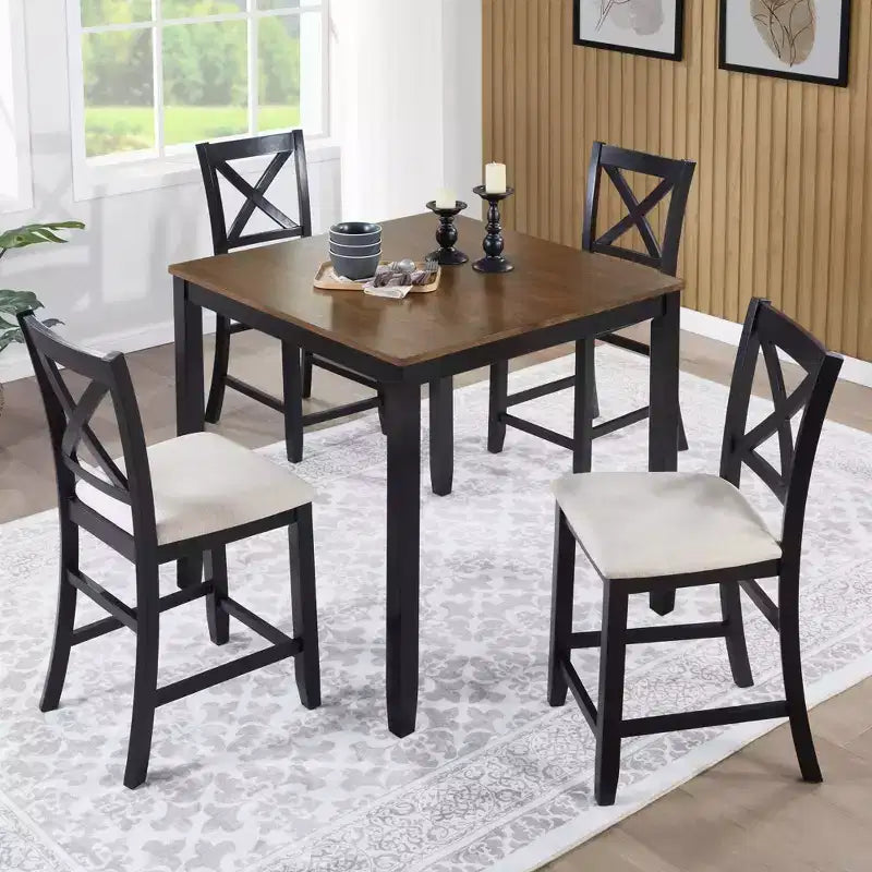 GDFStudio Callan 5-teiliges Essgruppen-Set im Landhausstil, Thekenhöhe, mit Polsterstühlen