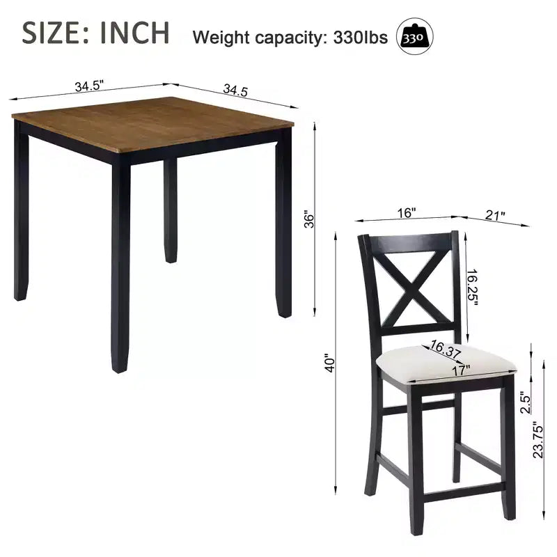 GDFStudio Callan 5-teiliges Essgruppen-Set im Landhausstil, Thekenhöhe, mit Polsterstühlen