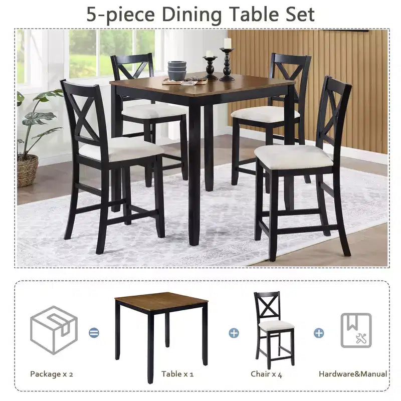 GDFStudio Callan 5-teiliges Essgruppen-Set im Landhausstil, Thekenhöhe, mit Polsterstühlen