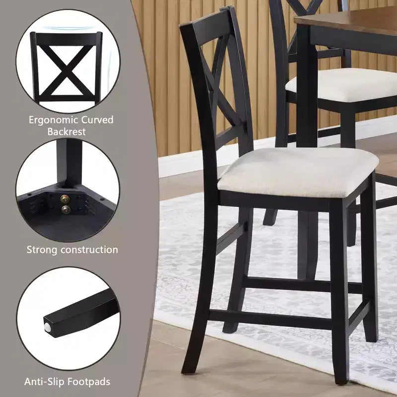 GDFStudio Callan 5-teiliges Essgruppen-Set im Landhausstil, Thekenhöhe, mit Polsterstühlen