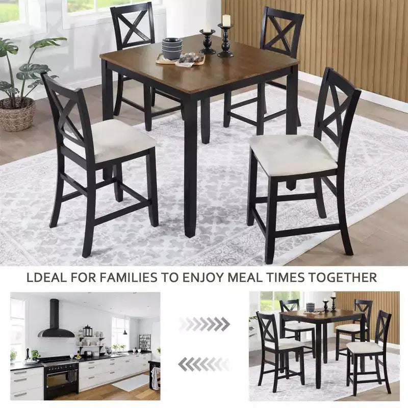 GDFStudio Callan 5-teiliges Essgruppen-Set im Landhausstil, Thekenhöhe, mit Polsterstühlen