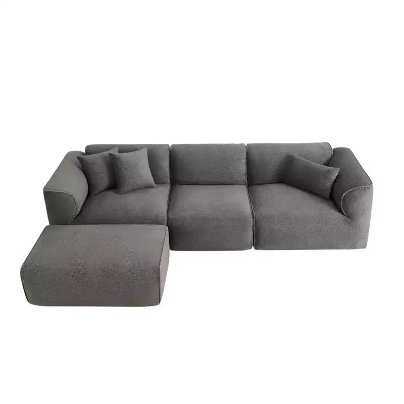 Clihome Luxus-Wohnzimmer-Sofa-Set mit 4 Sitzplätzen aus Samt, inklusive beweglichem Hocker, Plüschsofa