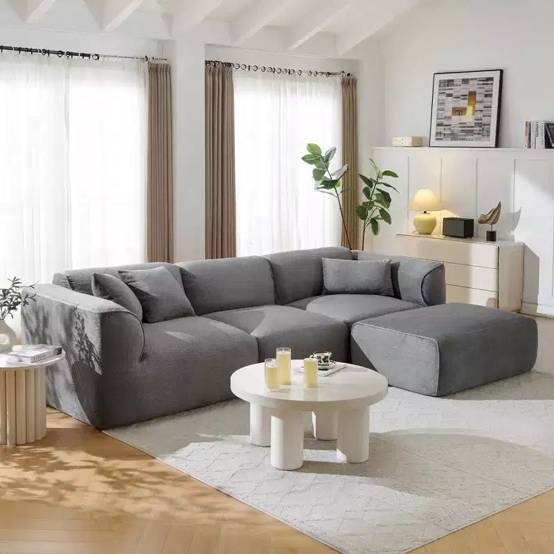 Clihome Luxus-Wohnzimmer-Sofa-Set mit 4 Sitzplätzen aus Samt, inklusive beweglichem Hocker, Plüschsofa