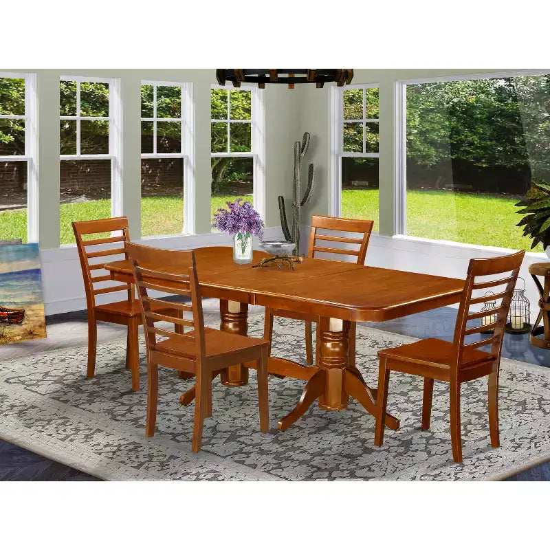 Küchen-Esszimmer-Set Tisch mit Stühlen - Sattelbraun - ausziehbare Platte
