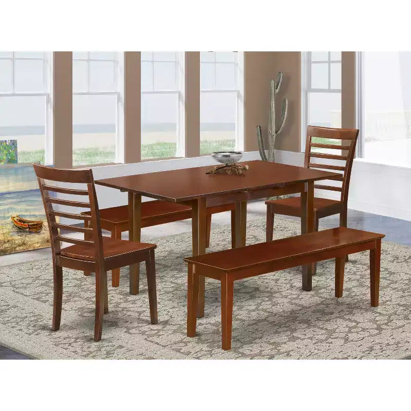 Retro-Essgruppe – Holzesstisch mit Stühlen, 107–137L x 81B – Tischset im Renaissance-Stil