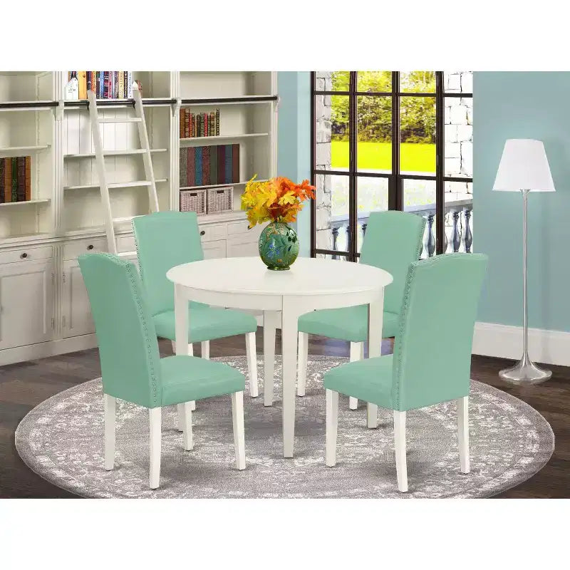 Rundes Küchentisch-Set, 5-teilig – 42-Zoll-Tisch & 4 Parsons-Stühle – Rustikales Esszimmer-Set