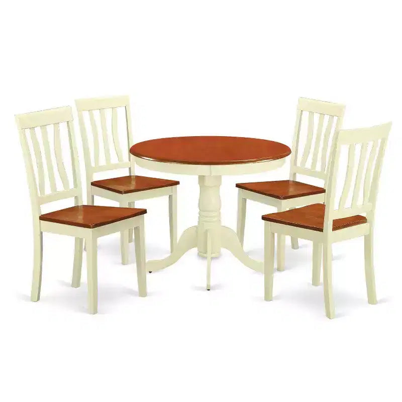 5-Piece Round Buttermilk and Cherry Finish Solid Wood Top Dining table with 4 Chairs with