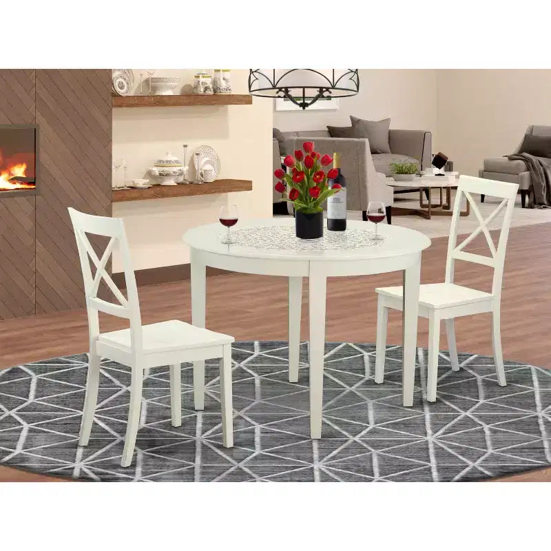 Rundes Küchentisch-Set für 4 Personen – Esstisch mit 2 Stühlen – mediterraner Stil