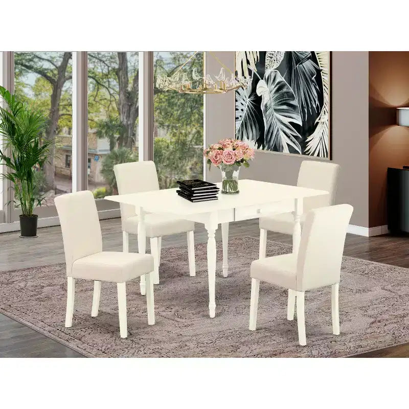 HomeStock 5-teiliges Esszimmer-Set, Leinenweiß, Massivholzplatte mit Klapptisch (für 4 Personen)