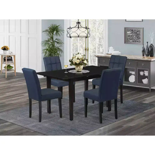 5-teiliges Esszimmer-Set mit rechteckigem Tisch aus massivem Holz in Schwarz (für 4 Personen)