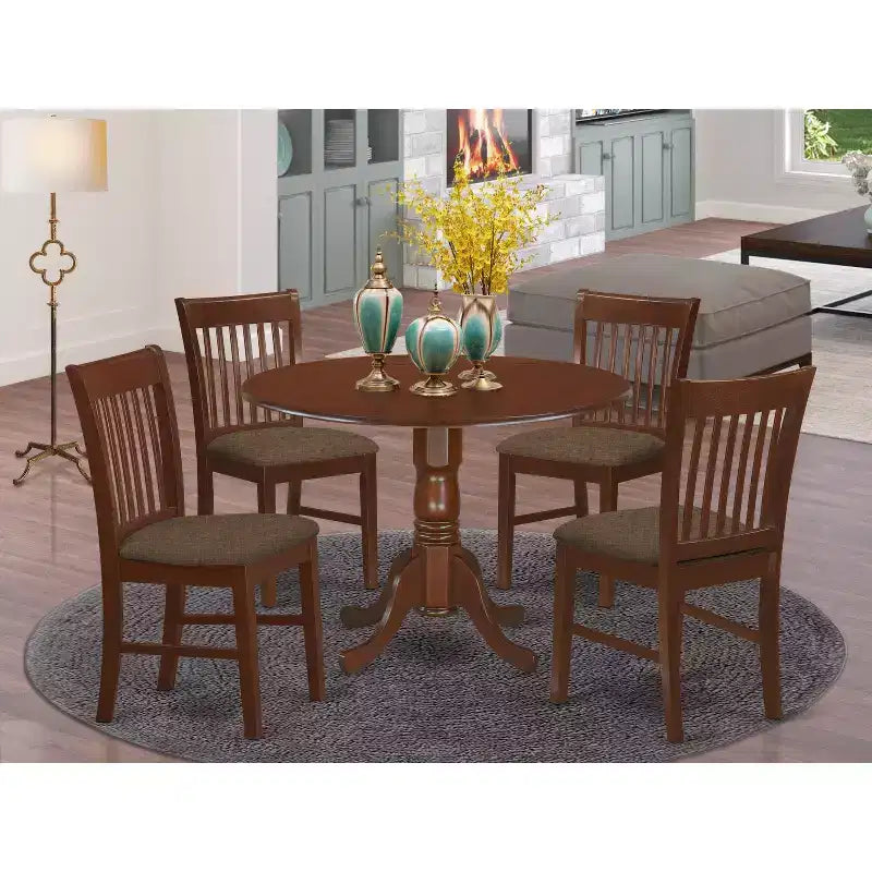 Rundes Küchen-Essgruppenset mit Klappflügeln & Stühlen - Esstisch für kleine Räume - Elegantes Holz-Finish - 42 Zoll Tisch