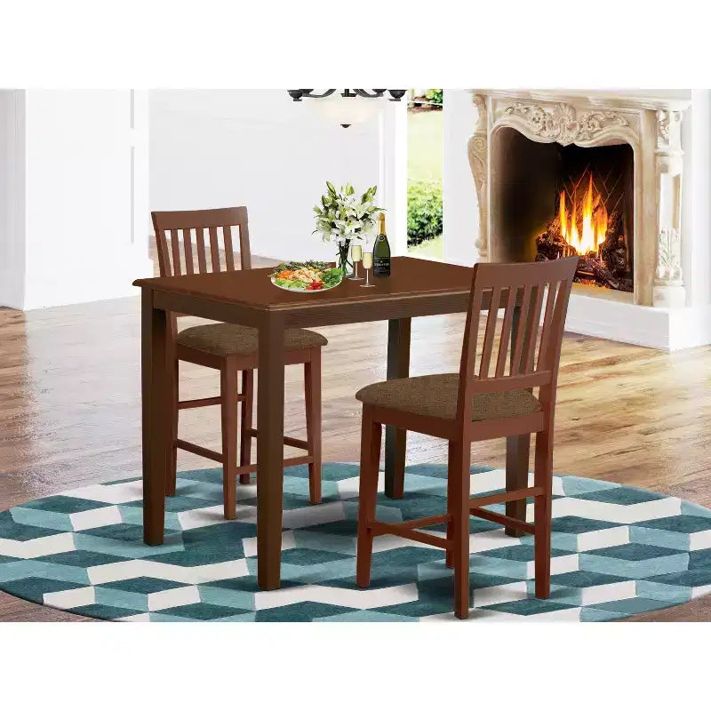 5-teiliges Essgruppen-Set in Thekenhöhe, Tisch & Hocker – Ausführung in Buttermilch-Kirschholz – Moderner Landhausstil