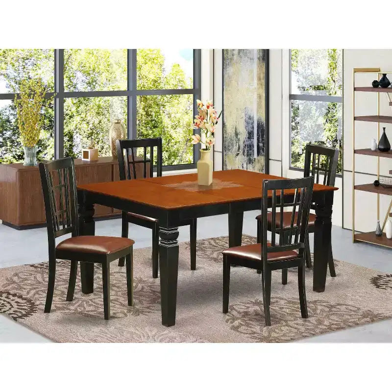HomeStock 5-teiliger Esszimmertisch mit schwarzem und kirschfarbenem Massivholz und 4 Stühlen