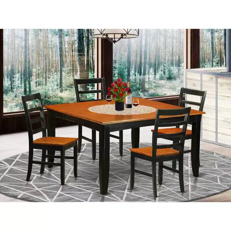 HomeStock 5-teiliges quadratisches Esszimmerset mit schwarzem Finish, Tischplatte aus Massivholz und 4 Stühlen