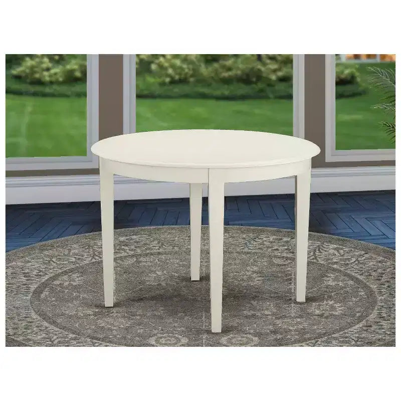3-teiliges Küchentisch-Set mit Esszimmerstühlen – Runder Holztisch & Mid-Century-Stil – Oberfläche in Leinenweiß