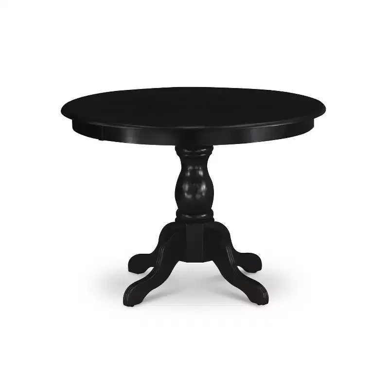 HomeStock 5-teiliges Esszimmer-Set: Tisch mit massiver Holzplatte in schwarz gebürsteter Optik und 4 Stühlen