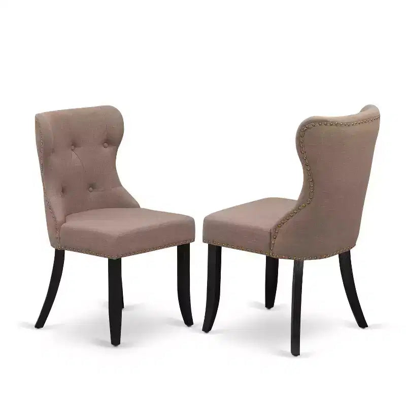 HomeStock 5-teiliges Esszimmer-Set: Tisch mit massiver Holzplatte in schwarz gebürsteter Optik und 4 Stühlen